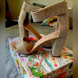 Jeffrey Campbell Metallic and Crystal block Heels